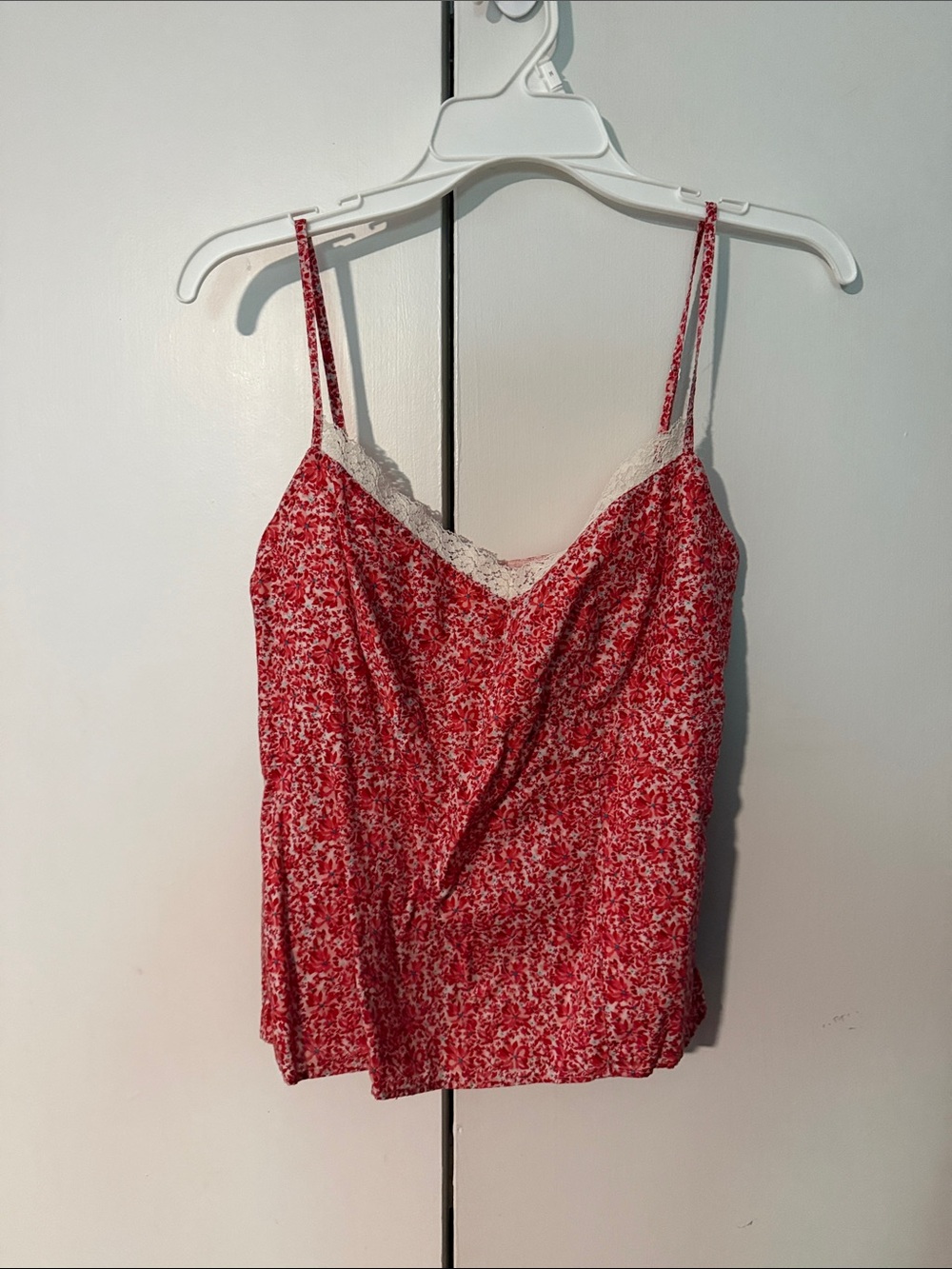 Vintage Ann Taylor Red Floral Lace-Trim Cami